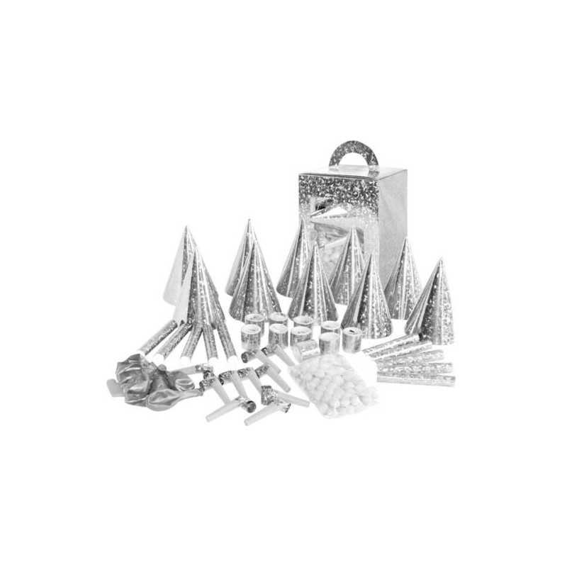 BOITE COTILLONS POUR 10 PERSONNES ARGENT