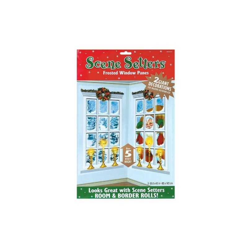 SCENE DECORATIVE FENETRE PERE NOEL ET SAPIN AVEC DE LA NEIGE