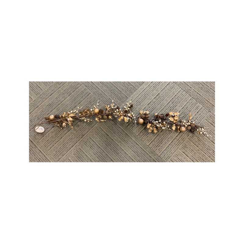 GUIRLANDE DE NOEL GRELOTS BOULES FEUILLES DE HOUX OR CHAMPAGNE 1.2 METRES