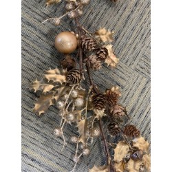 GUIRLANDE DE NOEL GRELOTS BOULES FEUILLES DE HOUX OR CHAMPAGNE 1.2 METRES