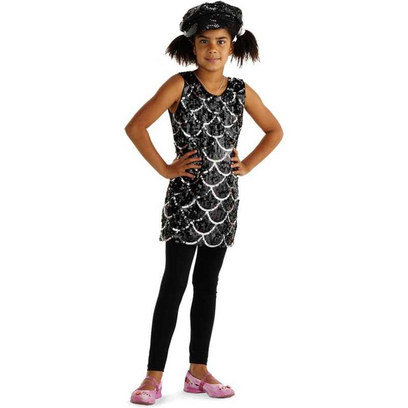 ROBE DISCO SEQUIN NOIR ET ARGENT TAILLE 6-9 ANS
