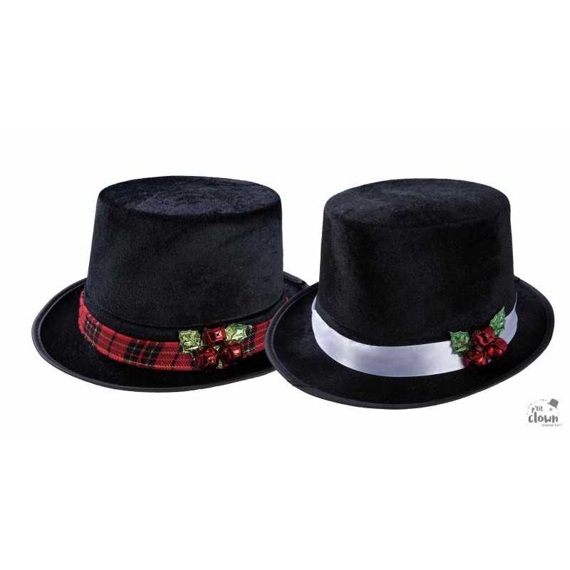 CHAPEAU BONHOMME DE NEIGE HAUT DE FORME NOIR COULEUR DE RUBAN ALEATOIRE
