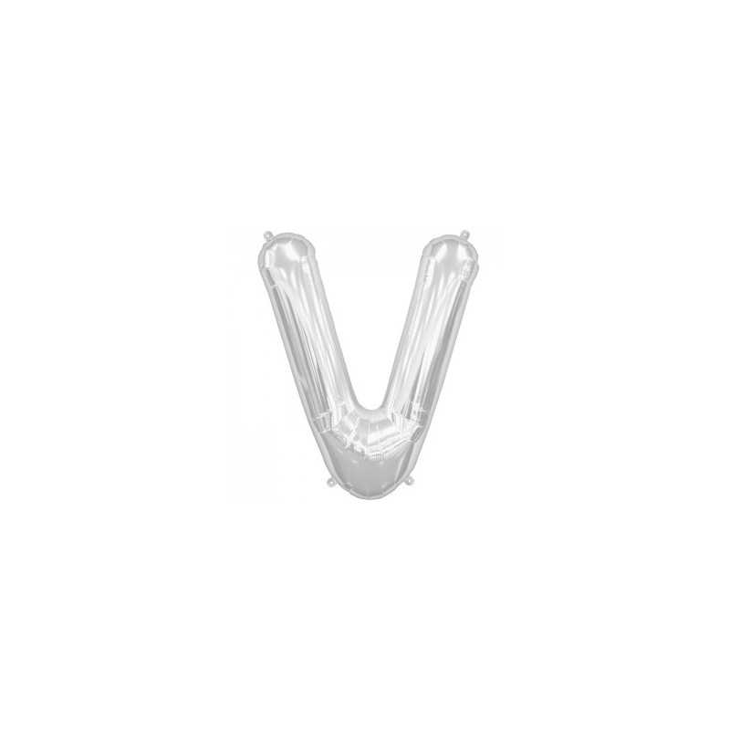 BALLON METALLIQUE LETTRE V ARGENT 86 CM