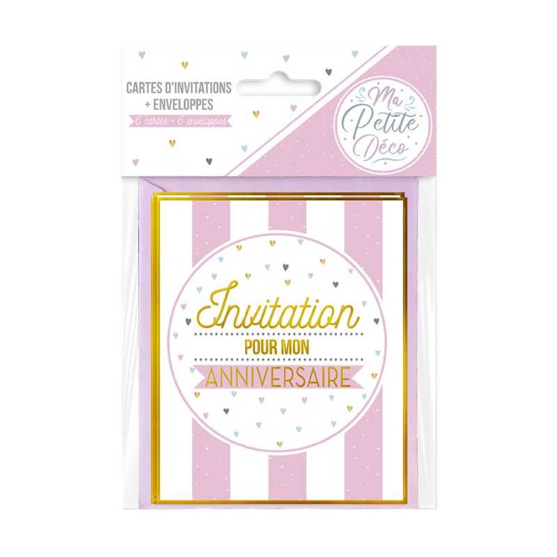 6 CARTES D'INVITATIONS + ENVELOPPES ANNIVERSAIRE FILLE