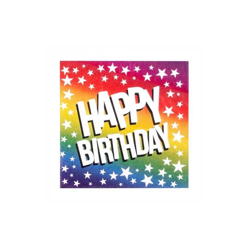 20 SERVIETTES HAPPY BIRTHDAY MULTICOLORES 33 X 33 CM