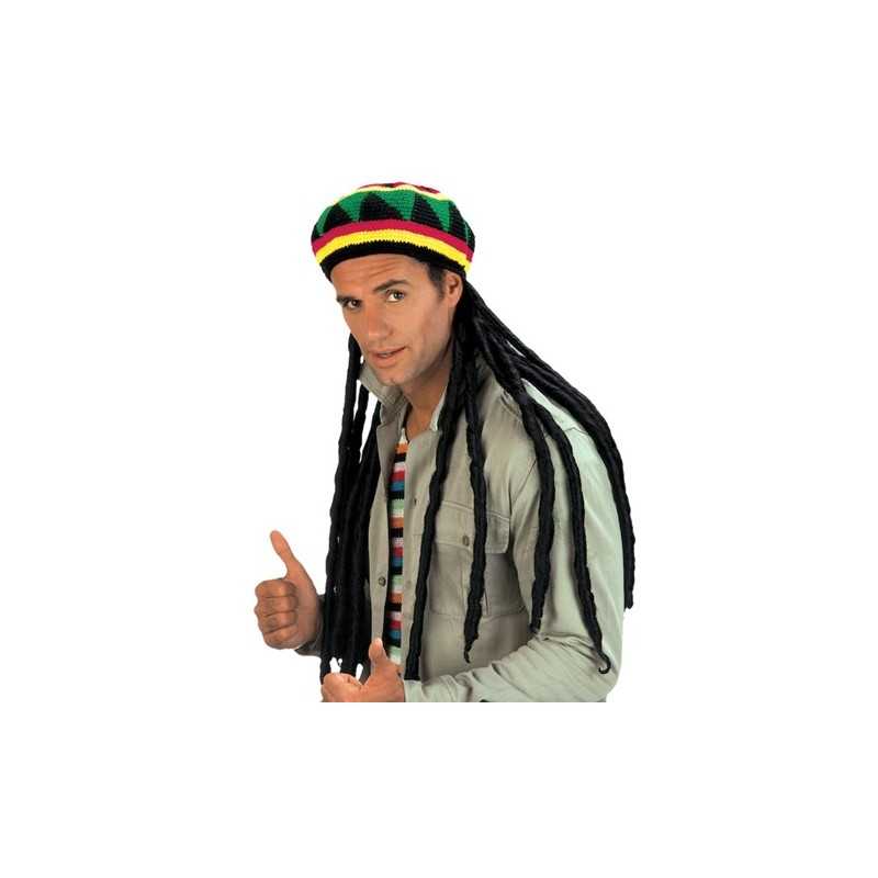 BONNET OU CHAPEAU RASTA AVEC DREAD JAUNE VERT ET ROUGE