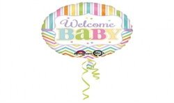 BALLON METALLIQUE ROND WELCOME BABY MULTICOLORE 43 CM