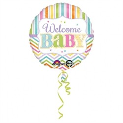 BALLON METALLIQUE ROND WELCOME BABY MULTICOLORE 43 CM
