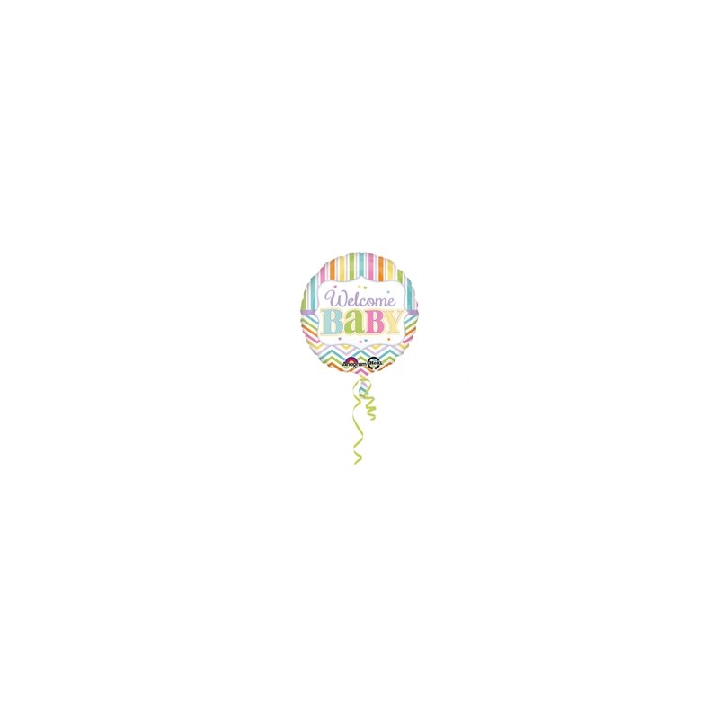 BALLON METALLIQUE ROND WELCOME BABY MULTICOLORE 43 CM