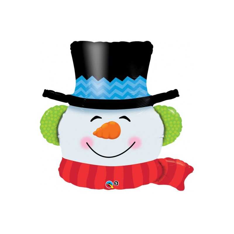 BALLON METALLIQUE QUALATEX TETE BONHOMME DE NEIGE 91 CM