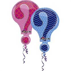 BALLON METALLIQUE POINT D'INTERROGATION ROSE ET BLEU 71 X 45 CM