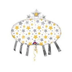 BALLON METALLIQUE ETOILES DOREES ET ARGENTEES 81 X 78 CM
