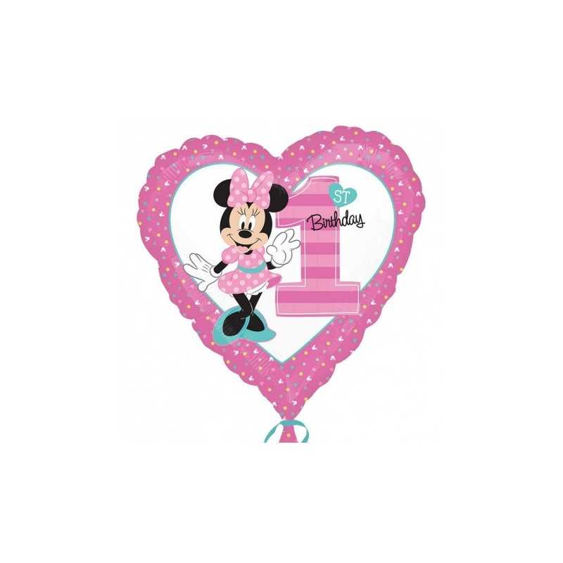 BALLON METALLIQUE COEUR MINNIE ROSE FIRST BIRTHDAY 43CM