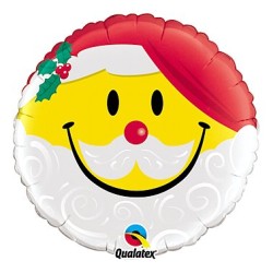 BALLON METALLIQUE ROND TETE PERE NOEL SMILEY 46 CM QUALATEX
