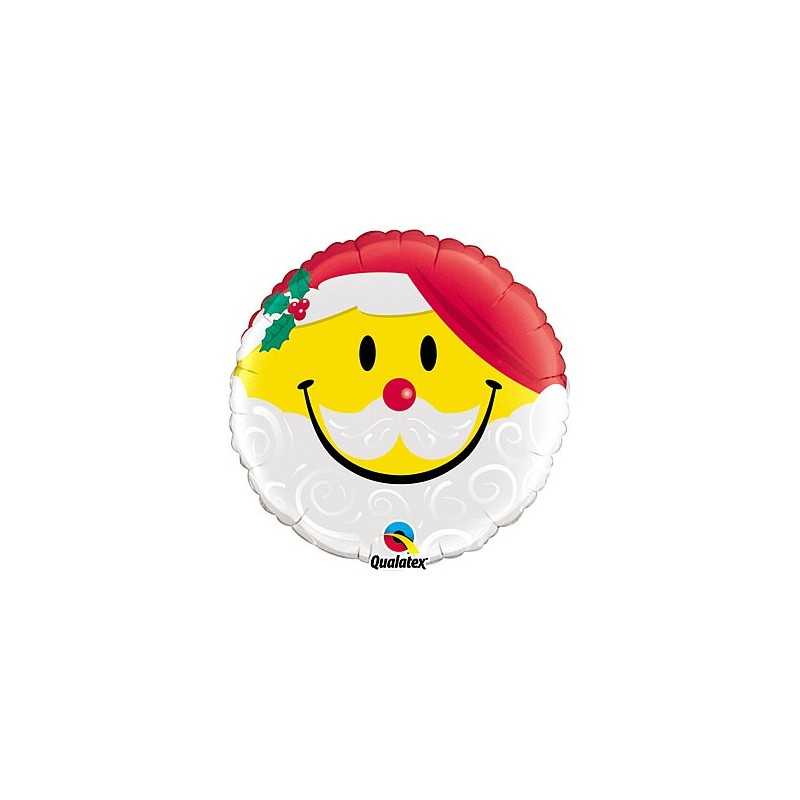 BALLON METALLIQUE ROND TETE PERE NOEL SMILEY 46 CM QUALATEX