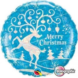 BALLON METALLIQUE MERRY CHRISTMAS BLEU 46 CM HOLOGRAPHIC