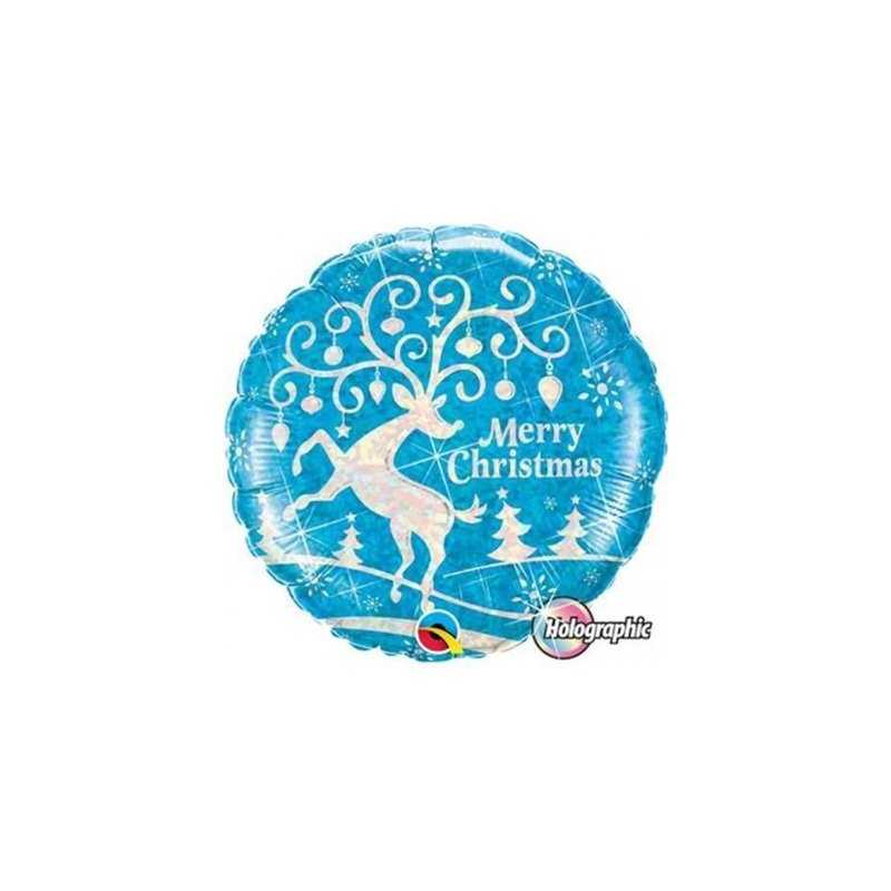 BALLON METALLIQUE MERRY CHRISTMAS BLEU 46 CM HOLOGRAPHIC