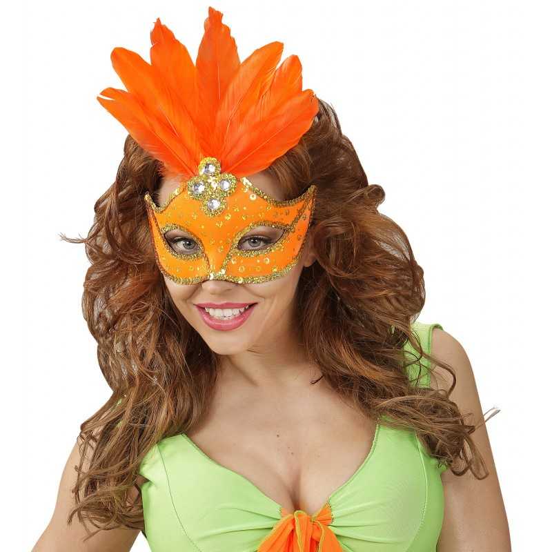 MASQUE VENITIEN ORANGE AVEC PLUME