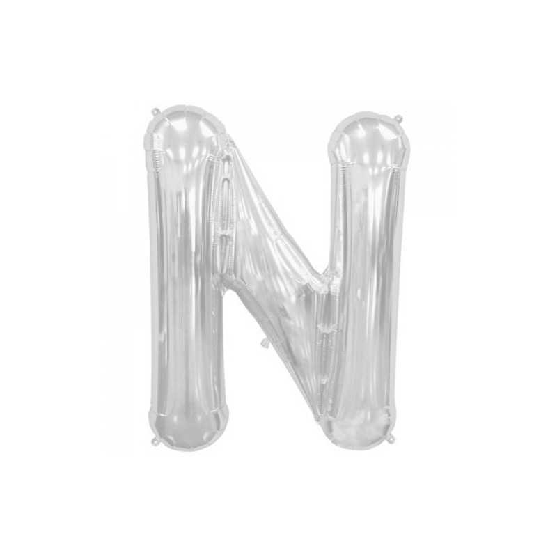 BALLON METALLIQUE LETTRE N ARGENT 86 CM