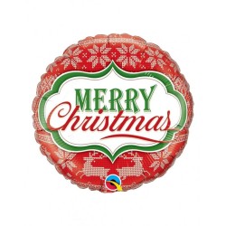 BALLON METALLIQUE ROND MERRY CHRISTMAS ROUGE ET VERT 46 CM