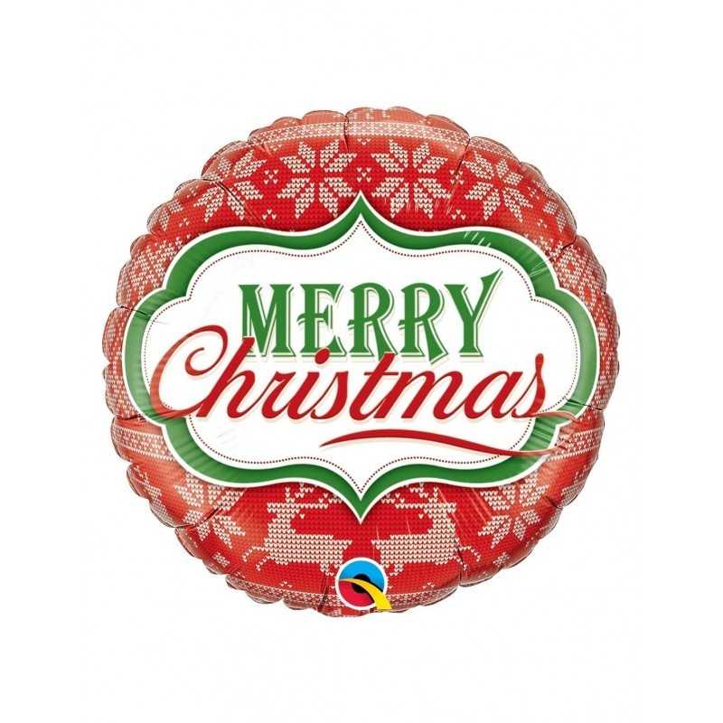 BALLON METALLIQUE ROND MERRY CHRISTMAS ROUGE ET VERT 46 CM