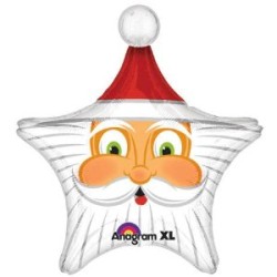BALLON METALLIQUE TETE DE PERE NOEL ETOILE 74 X 69CM