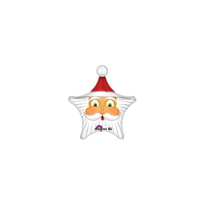 BALLON METALLIQUE TETE DE PERE NOEL ETOILE 74 X 69CM