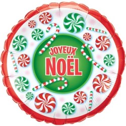 BALLON METALLIQUE ROND JOYEUX NOEL ROUGE ET VERT CANDY 46 CM