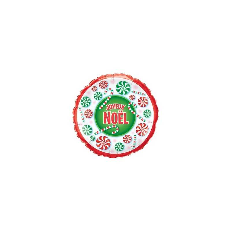BALLON METALLIQUE ROND JOYEUX NOEL ROUGE ET VERT CANDY 46 CM