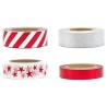 4 ROULEAUX DE RUBAN ADHESIF DECORATIF MOTIF ET PAILLETTE ROUGE ARGENT