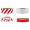 4 ROULEAUX DE RUBAN ADHESIF DECORATIF MOTIF ET PAILLETTE ROUGE ARGENT