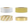 4 ROULEAUX DE RUBAN ADHESIF DECORATIF MOTIF ET PAILLETTE OR ARGENT