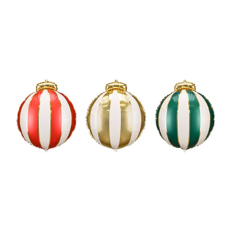 BALLON METALLIQUE BOULES DE NOEL ROUGE VERT ET OR 3 BOULES 42 X 46 CM