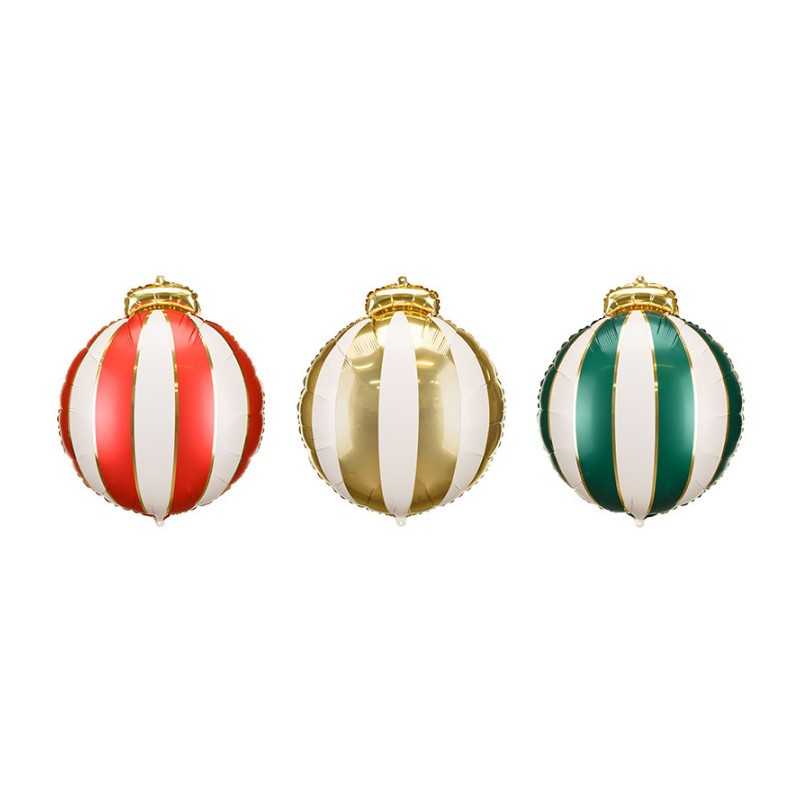BALLON METALLIQUE BOULES DE NOEL ROUGE VERT ET OR 3 BOULES 42 X 46 CM