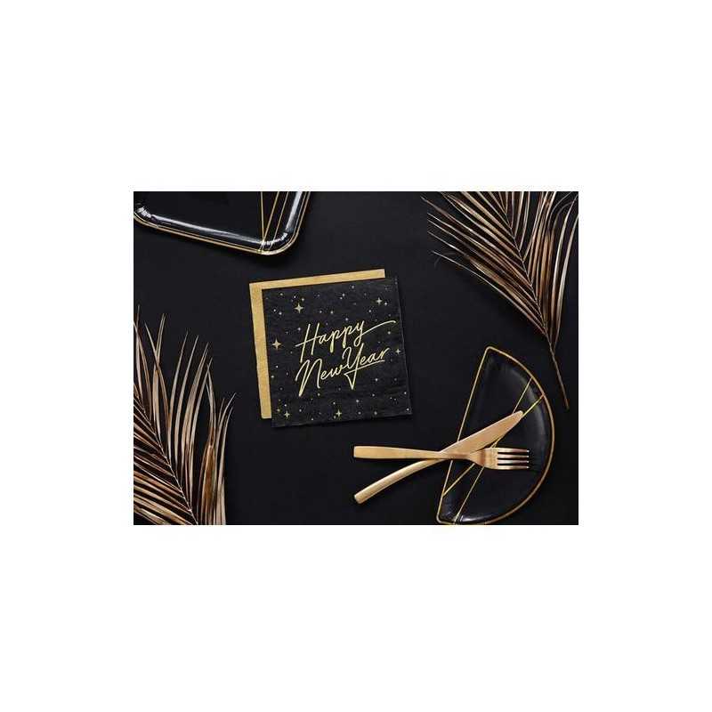 20 SERVIETTES NOIR ET OR HAPPY NEW YEAR 33 X 33 CM 
