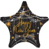 BALLON METALLIQUE ETOILE 43 CM HAPPY NEW YEAR OR ET ARGENT SUR FOND NOIR