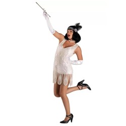 DEGUISEMENT ROBE CHARLESTONE ECRUE PERLES TAILLE L