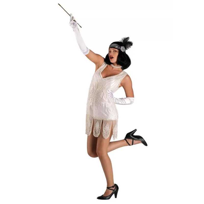 DEGUISEMENT ROBE CHARLESTONE ECRUE PERLES TAILLE L