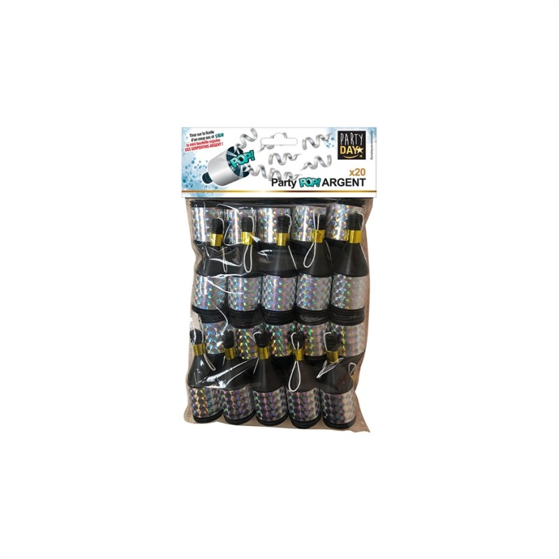 PARTY POPPERS ARGENT 20 PCS