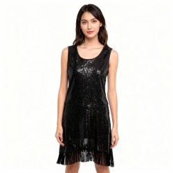 DEGUISEMENT ROBE CHARLESTONE OU DISCO NOIRE GRANDE TAILLE XL