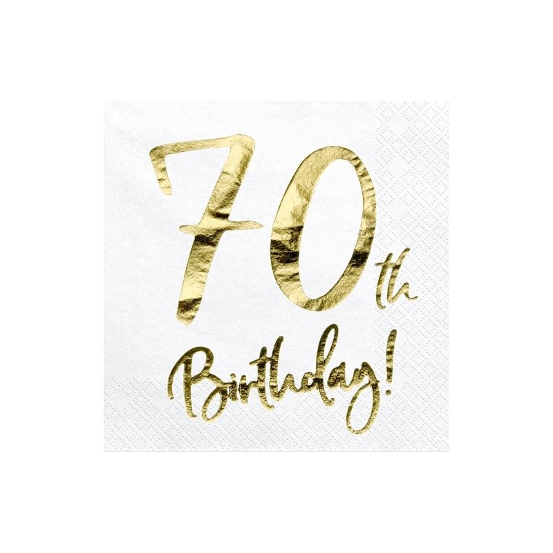 20 SERVIETTES BLANC 70 TH BIRTHDAY OR 33 X 33 CM