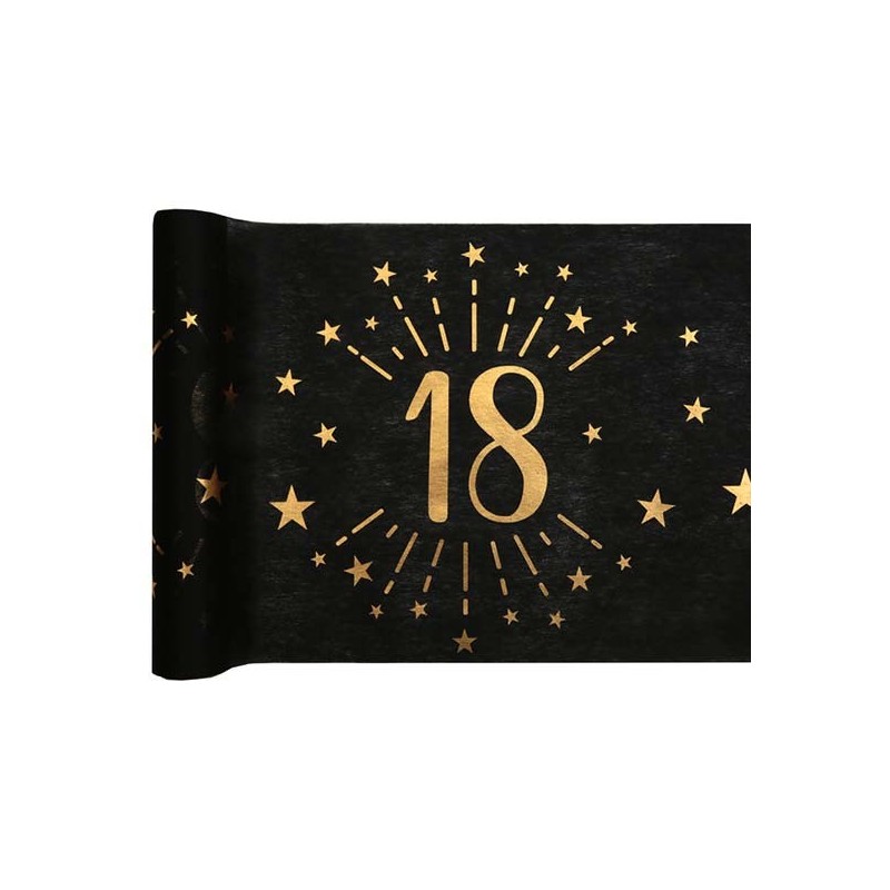 CHEMIN DE TABLE 18 ANS NOIR ET OR 30 CM X 5 M