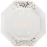 10 ASSIETTES BLANC ET OR HEXAGONALES BONNE ANNEE ETOILE 23X23 CM