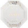10 ASSIETTES BLANC ET OR HEXAGONALES BONNE ANNEE ETOILE 23X23 CM 
