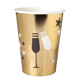 10 GOBELETS BONNE ANNEE NOIR ET BLANC SUR FOND OR