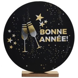 DECORATION DE TABLE RONDE BONNE ANNEE FLUTES A CHAMPAGNE 