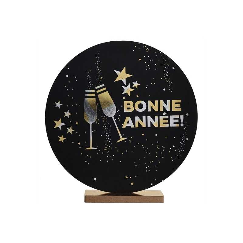 DECORATION DE TABLE RONDE BONNE ANNEE FLUTES A CHAMPAGNE 