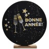 DECORATION DE TABLE RONDE BONNE ANNEE FLUTES A CHAMPAGNE 