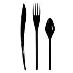 30 COUVERTS PLASTIQUES NOIR 10 FOURCHETTES 10 COUTEAUX 10 PETITES CUILLERES
