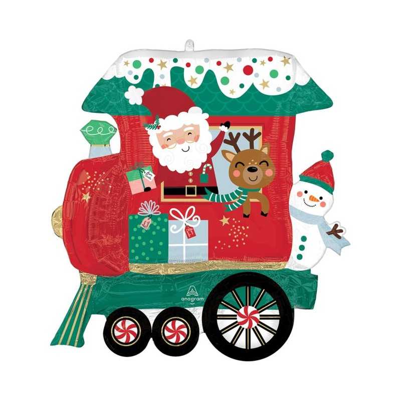 BALLON METALLIQUE TRAIN DU POLE NORD EXPRESS PERE NOEL RENNE BONHOMME DE NEIGE